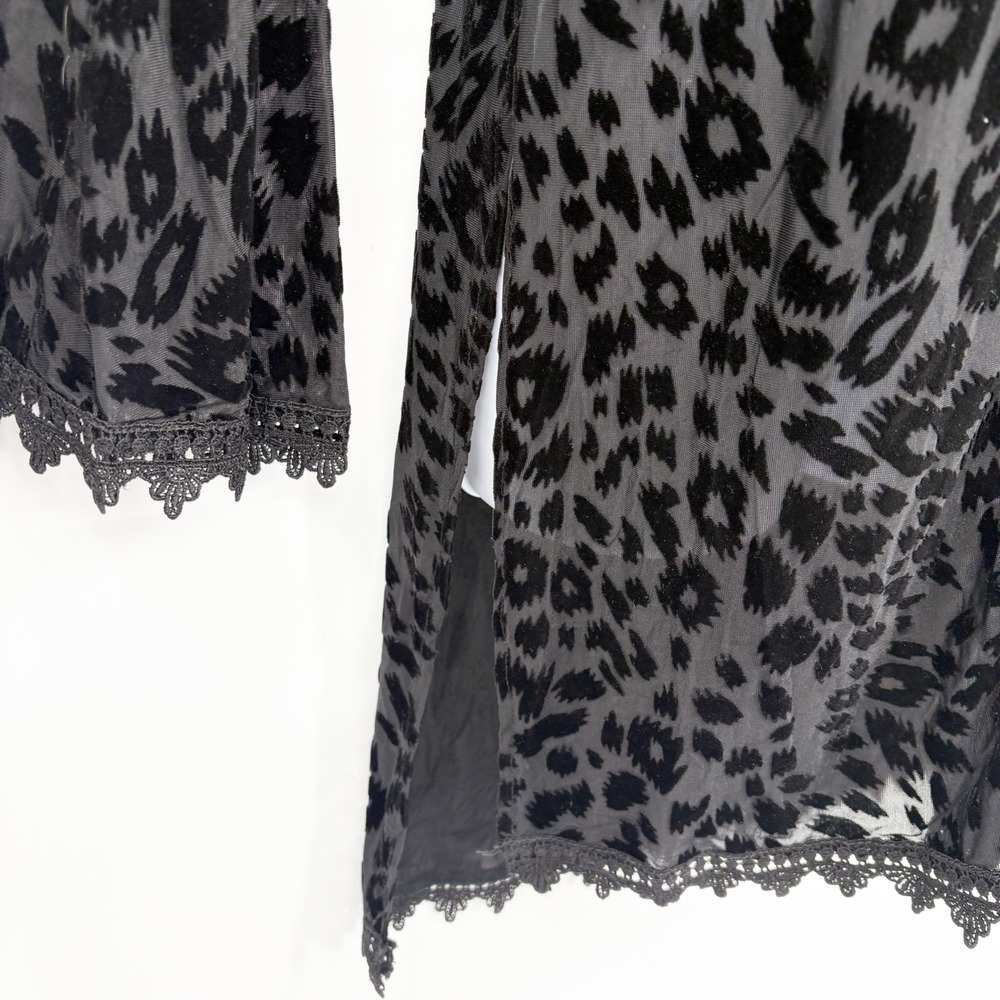 Analili Womens Black Leopard Burnout Velvet Tie Neck Goth Tunic Mini Dress XS - Picture 4 of 7